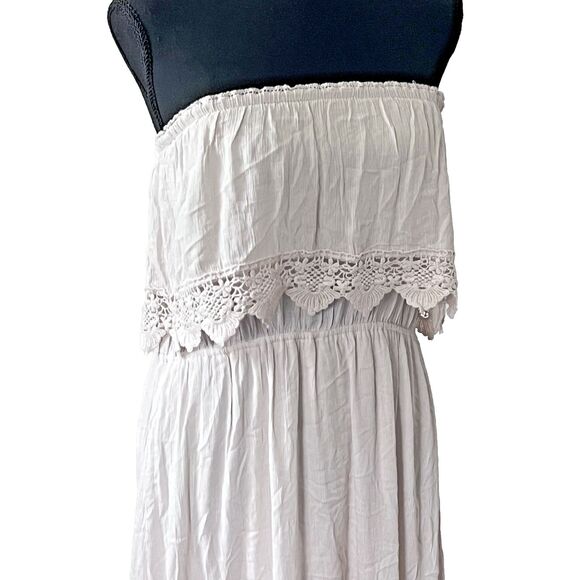 rue21 Dresses & Skirts - Rue 21 White Strapless Eyelet Lace Dress Boho Peasant Cottagecore L High‎ Low